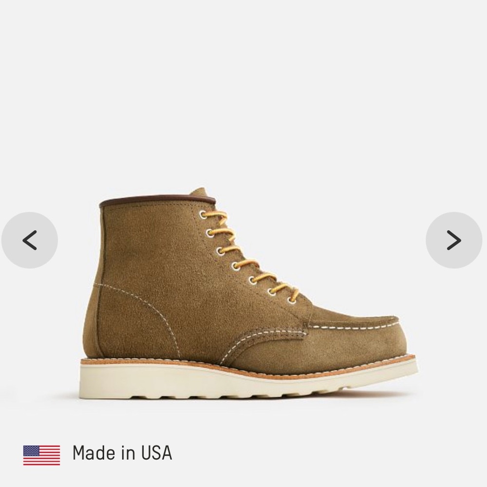 Women’s Red Wing Shoes Olive Suede Moc Toe Lace-Up Ankle Boots, size 7
